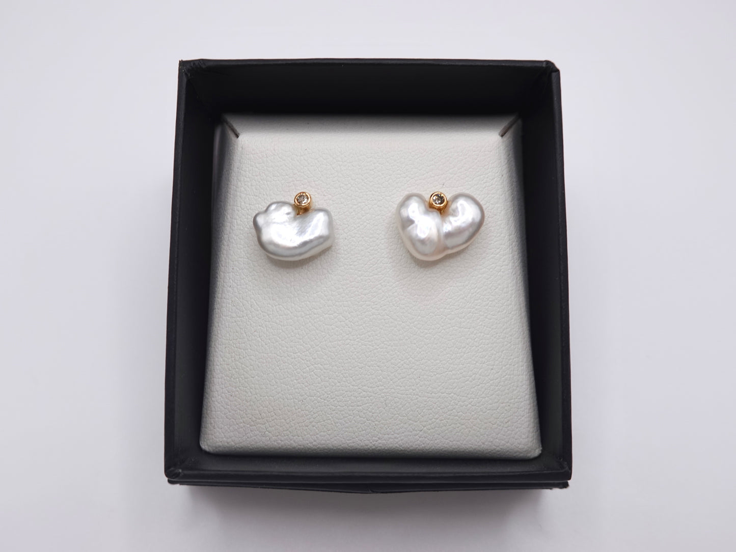 Diamond and Keshi Pearl Studs