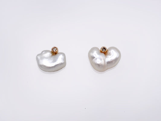 Diamond and Keshi Pearl Studs