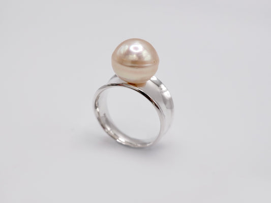 Wide Band Ring Silver - Gold Pearl